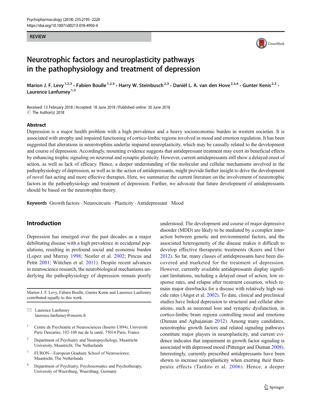 Neurotrophic Factors and Neuroplasticity Pathways in the Pathophysiology and Treatment of Depression