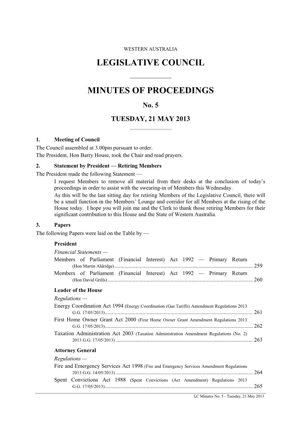 Legislative Council Minutes of Proceedings