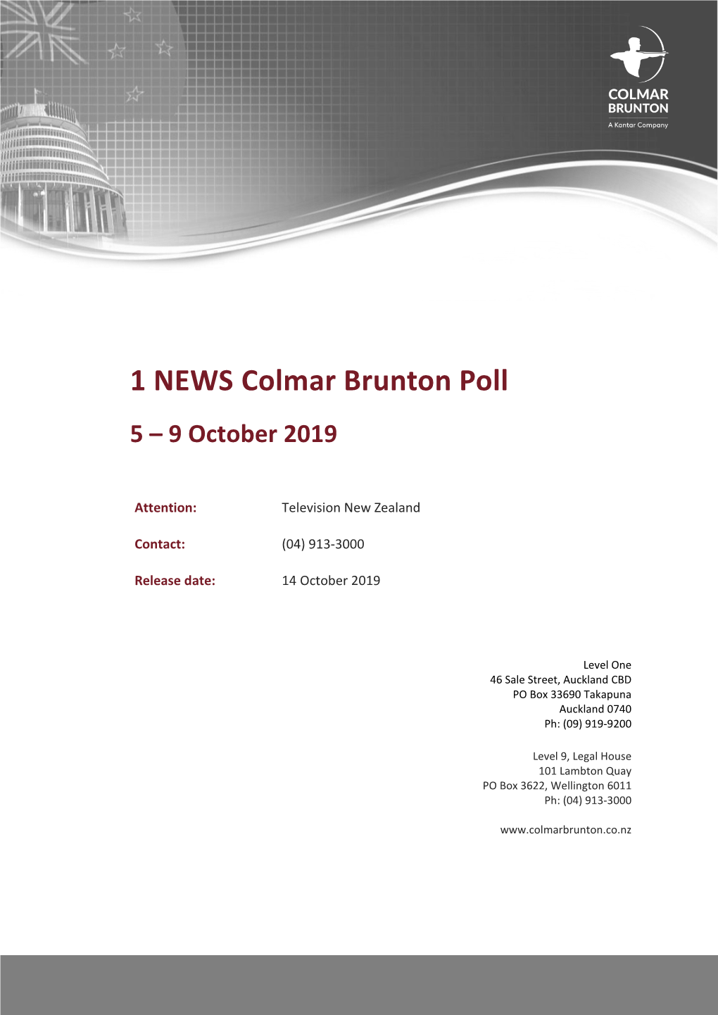 1 NEWS Colmar Brunton Poll 5 – 9 October 2019