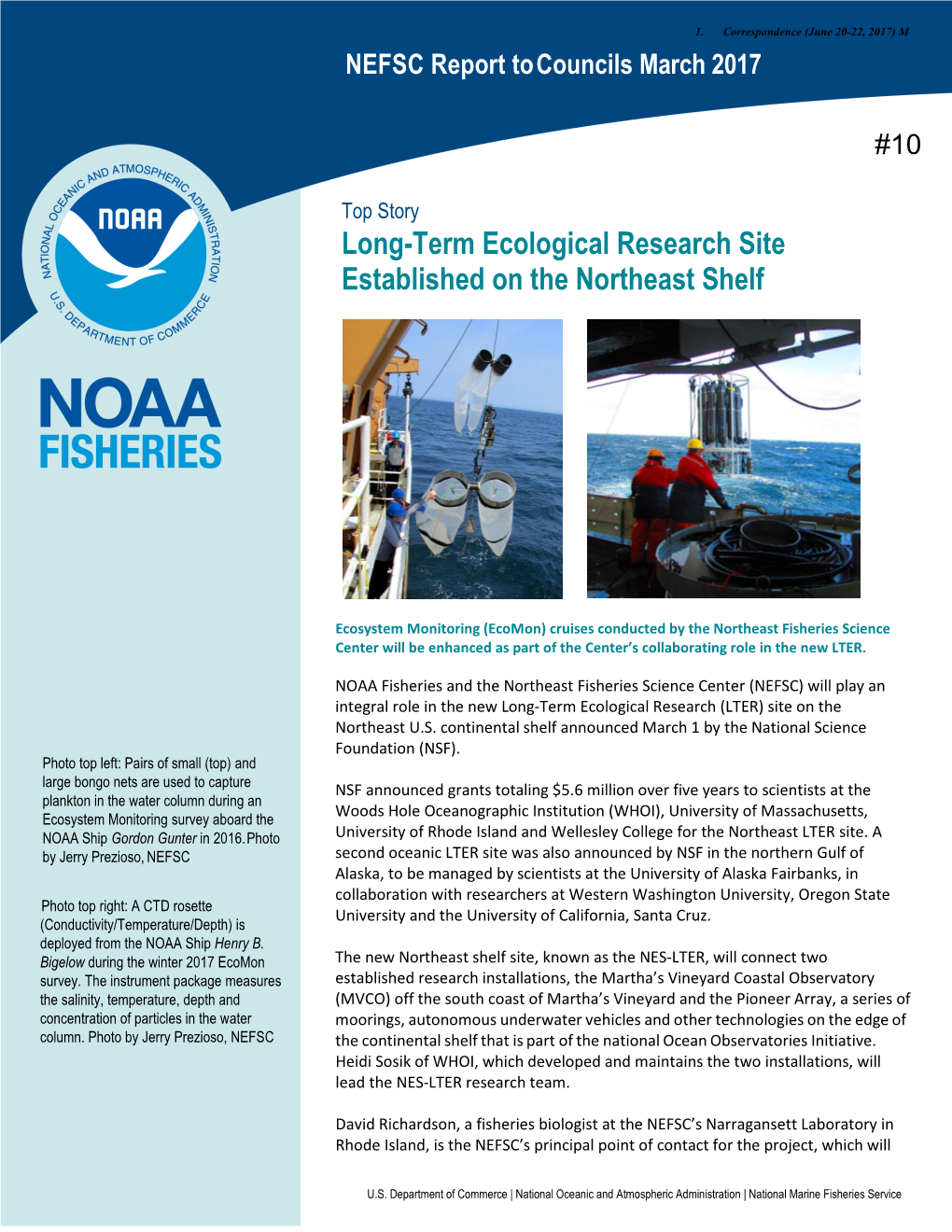 Long-Term Ecological Research Site Established on the Northeast Shelf