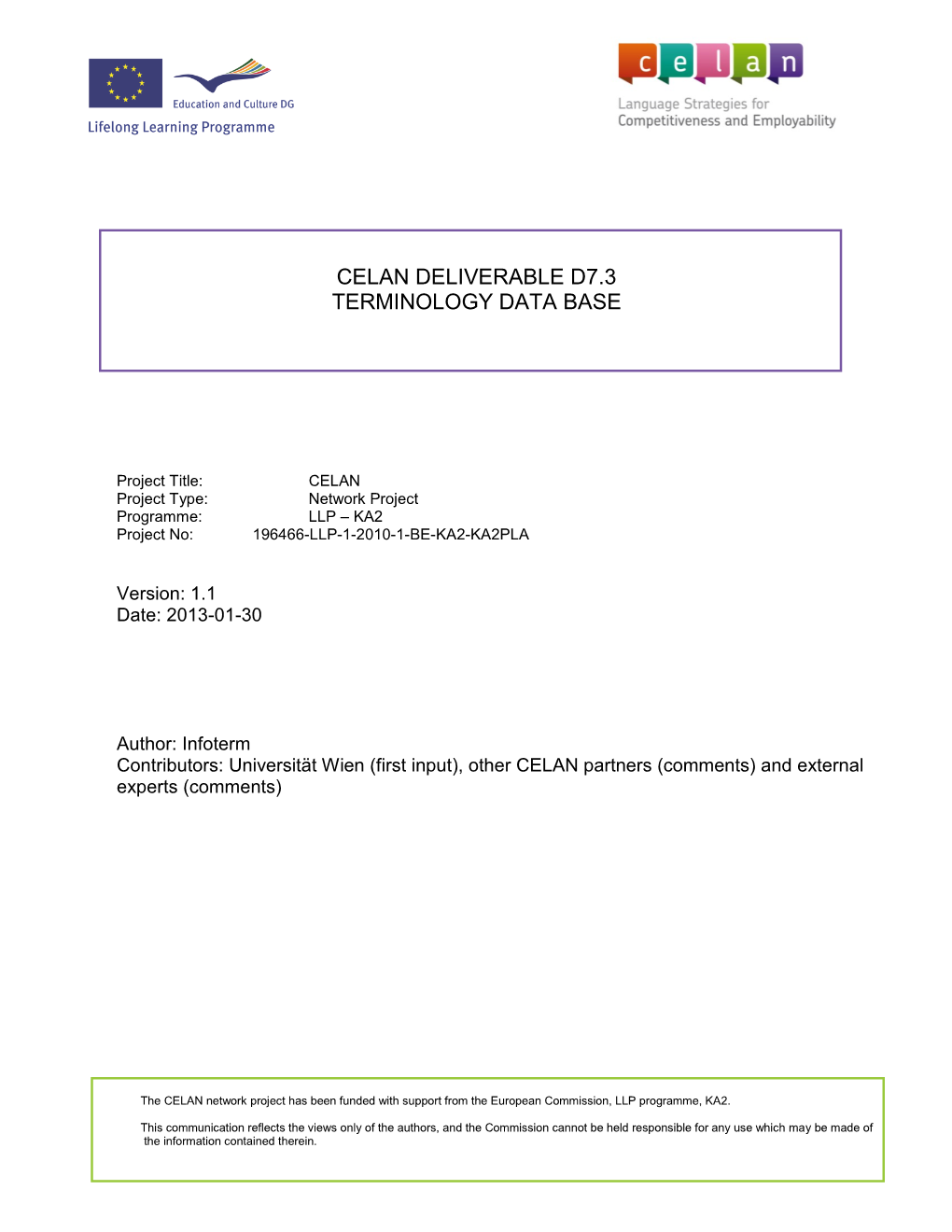 Celan Deliverable D7.3 Terminology Data Base