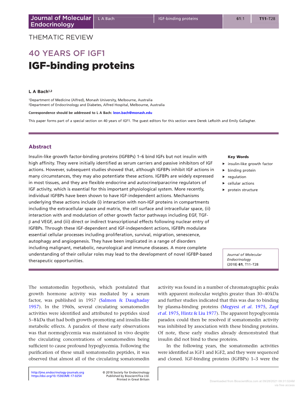 IGF-Binding Proteins 61:1 T11–T28 Endocrinology THEMATIC REVIEW