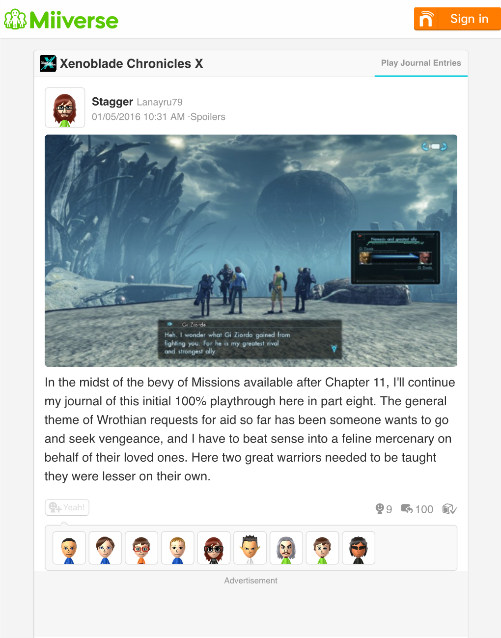 Xenoblade Chronicles X Play Journal Entries