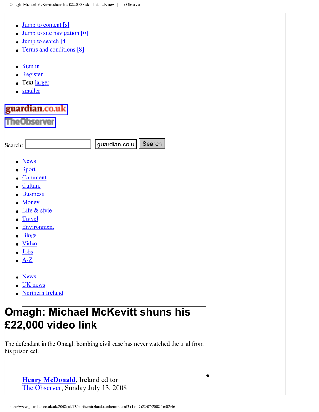 Omagh: Michael Mckevitt Shuns His £22,000 Video Link | UK News | the Observer
