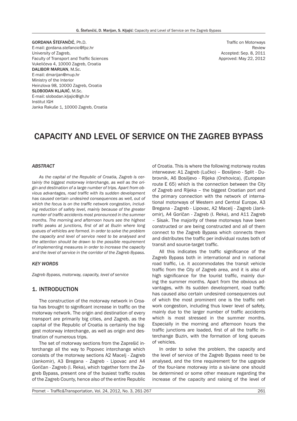 Capacity and Level of Service on the Zagreb Bypass