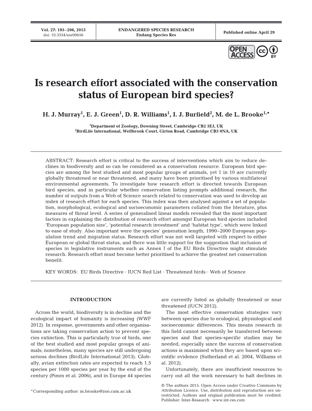 Is Research Effort Associated with the Conservation Status of European Bird Species?