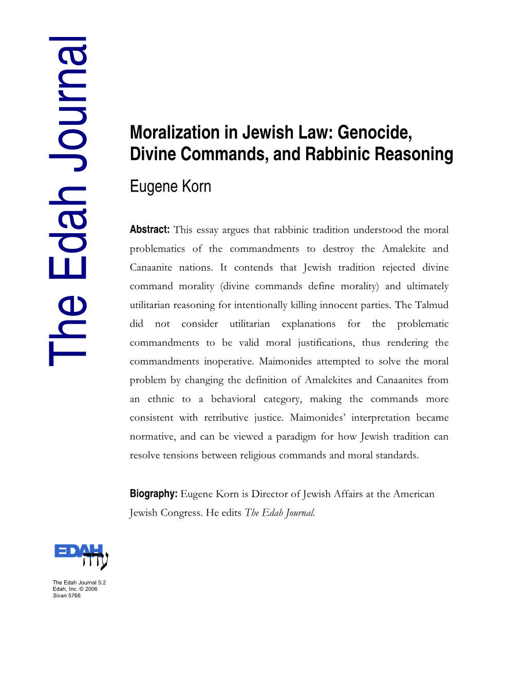 Moralization in Jewish Law: Genocide