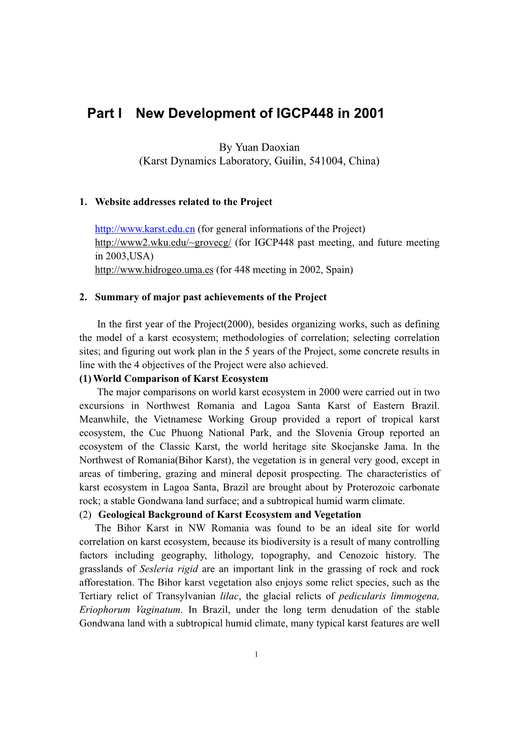 Annual Report* of IGCP Project No