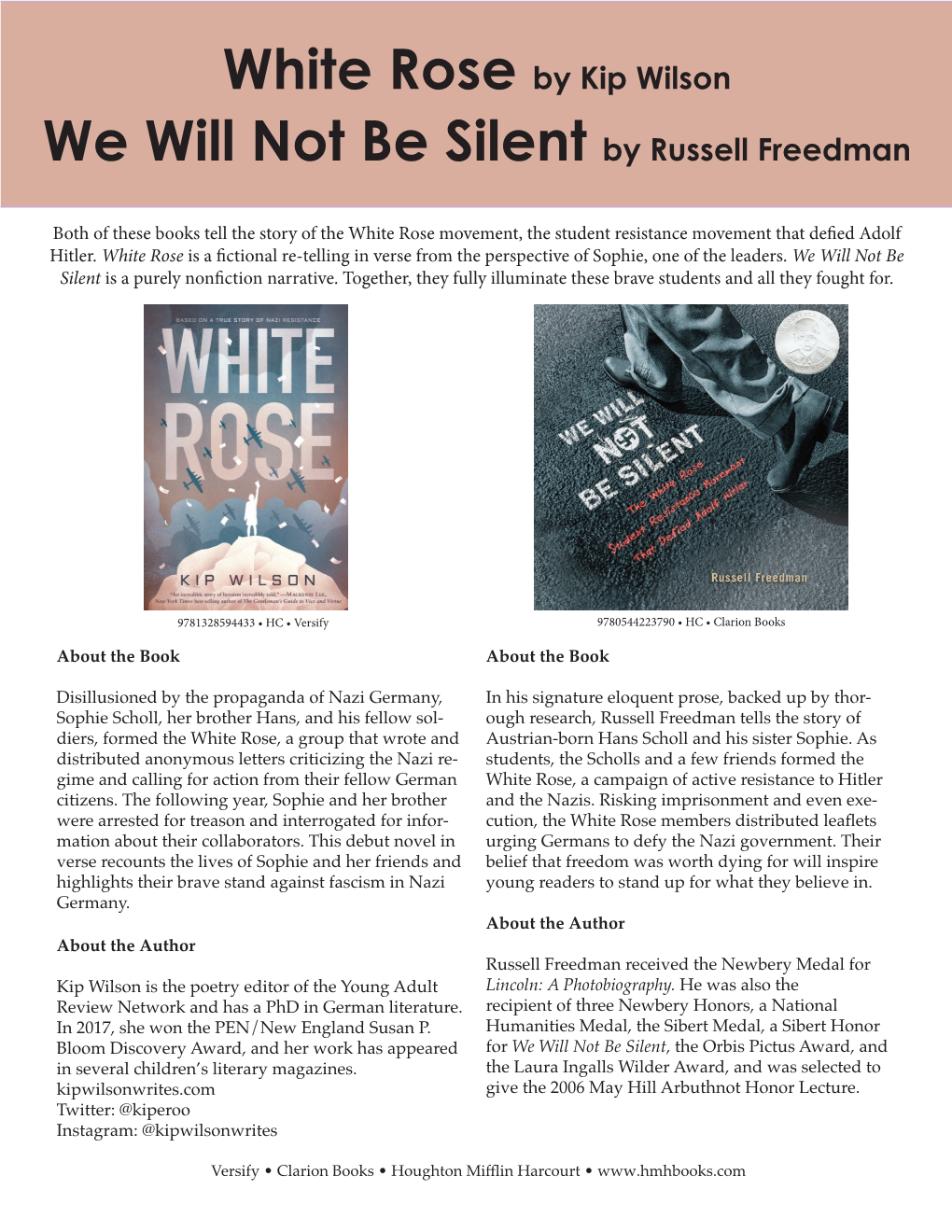 White Rose by Kip Wilson We Will Not Be Silent by Russell Freedman