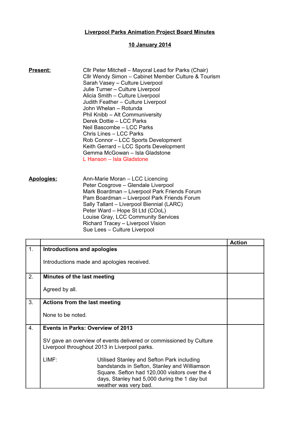 Liverpool Parks Animation Project Board Minutes