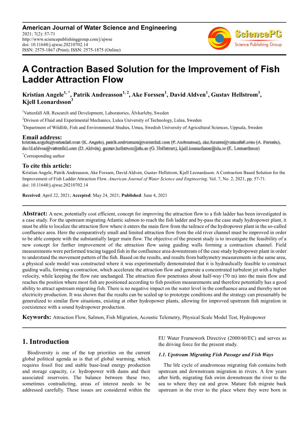 A Contraction Based Solution for the Improvement of Fish Ladder Attraction Flow