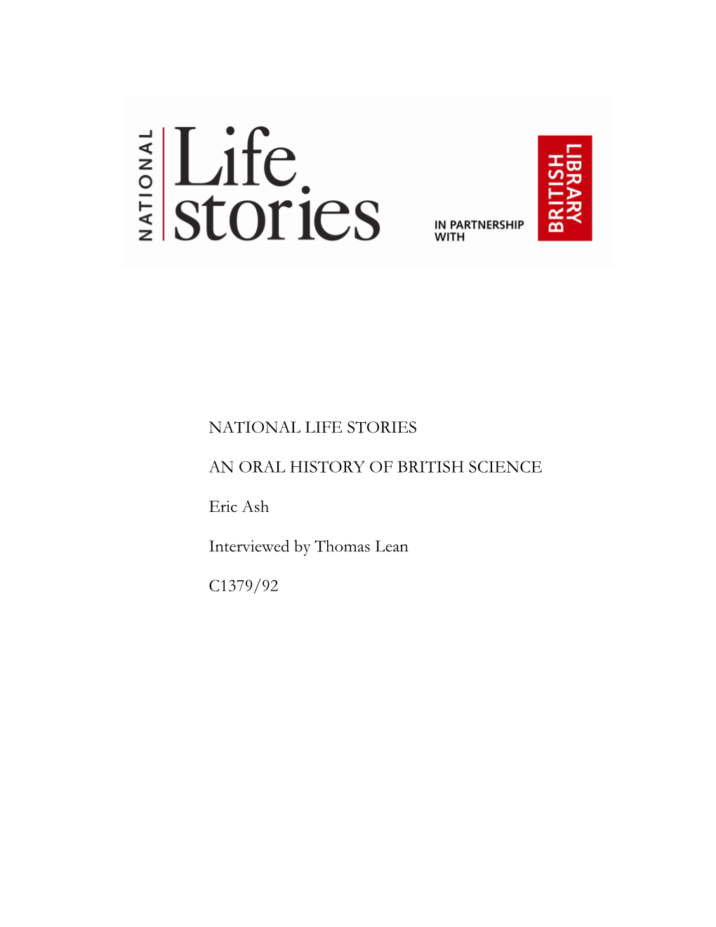 National Life Stories an Oral History of British Science