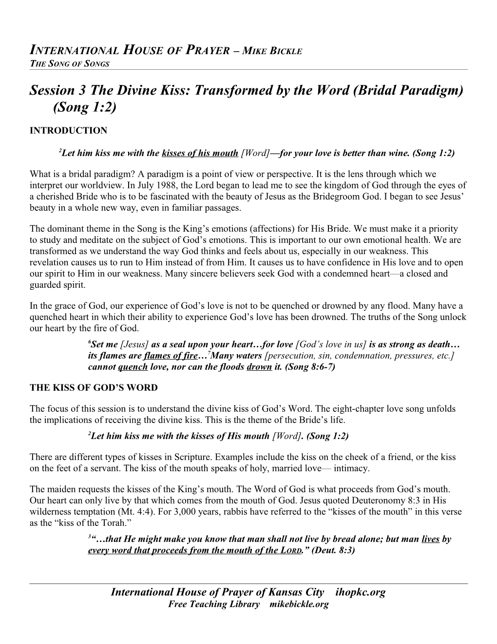 Session 3 the Divine Kiss: Transformed by the Word (Bridal Paradigm) (Song 1:2) Page 4