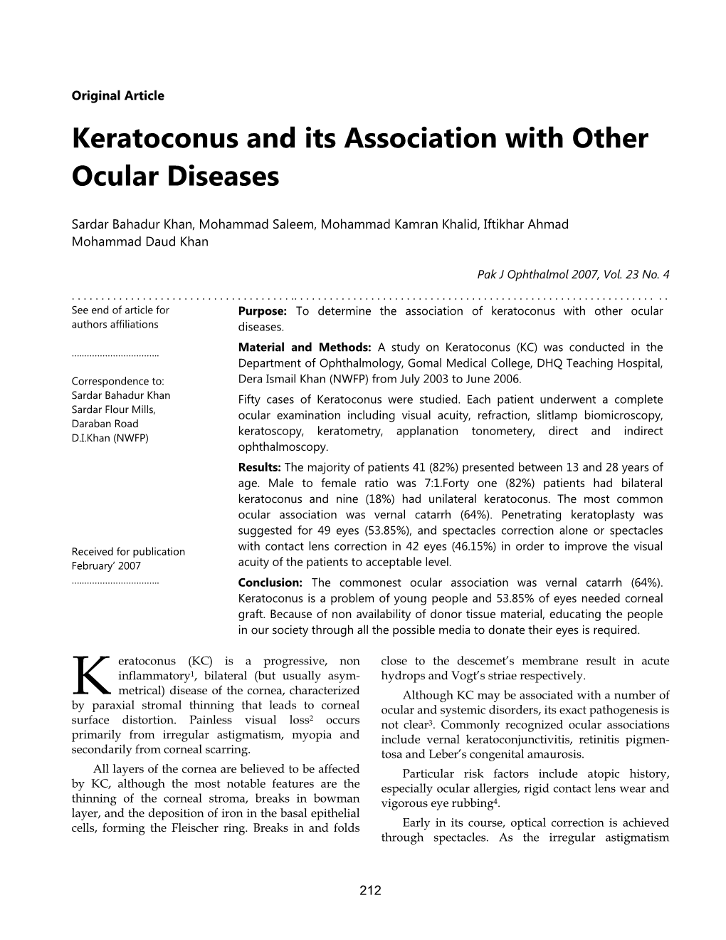 Keratoconus and Its Association with Other Ocular Diseases