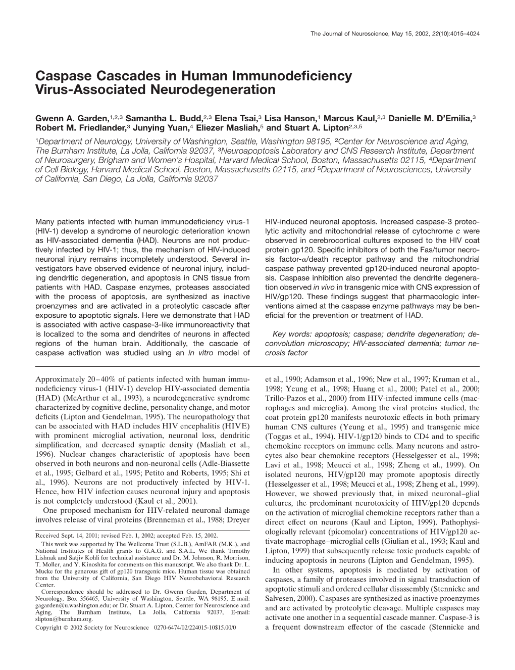 Caspase Cascades in Human Immunodeficiency Virus-Associated Neurodegeneration