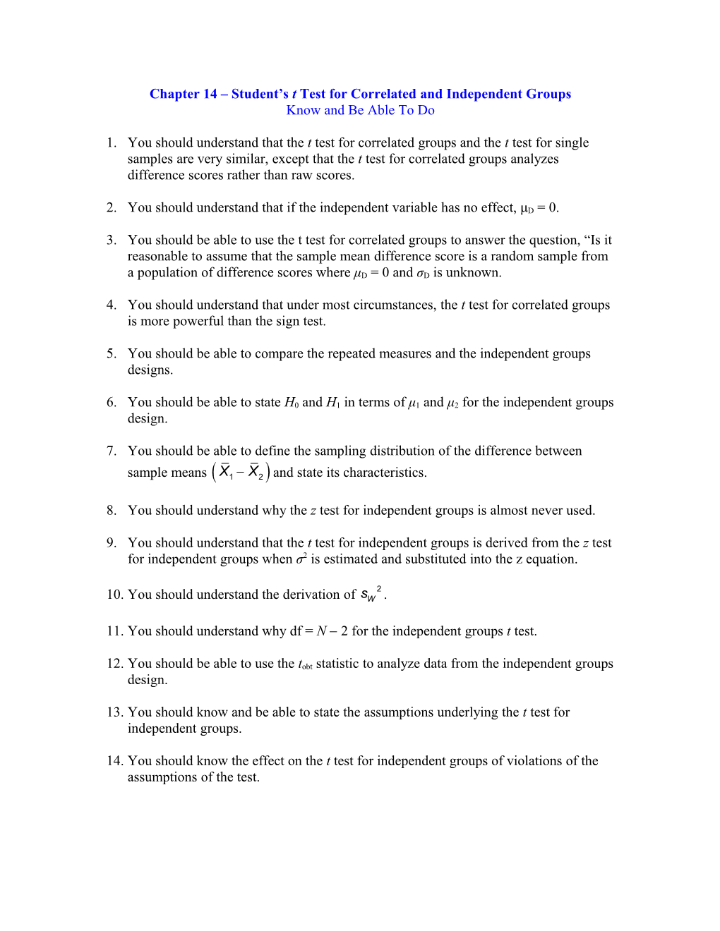 Chapter 14 Student S T Test for Correlated and Independent Groups