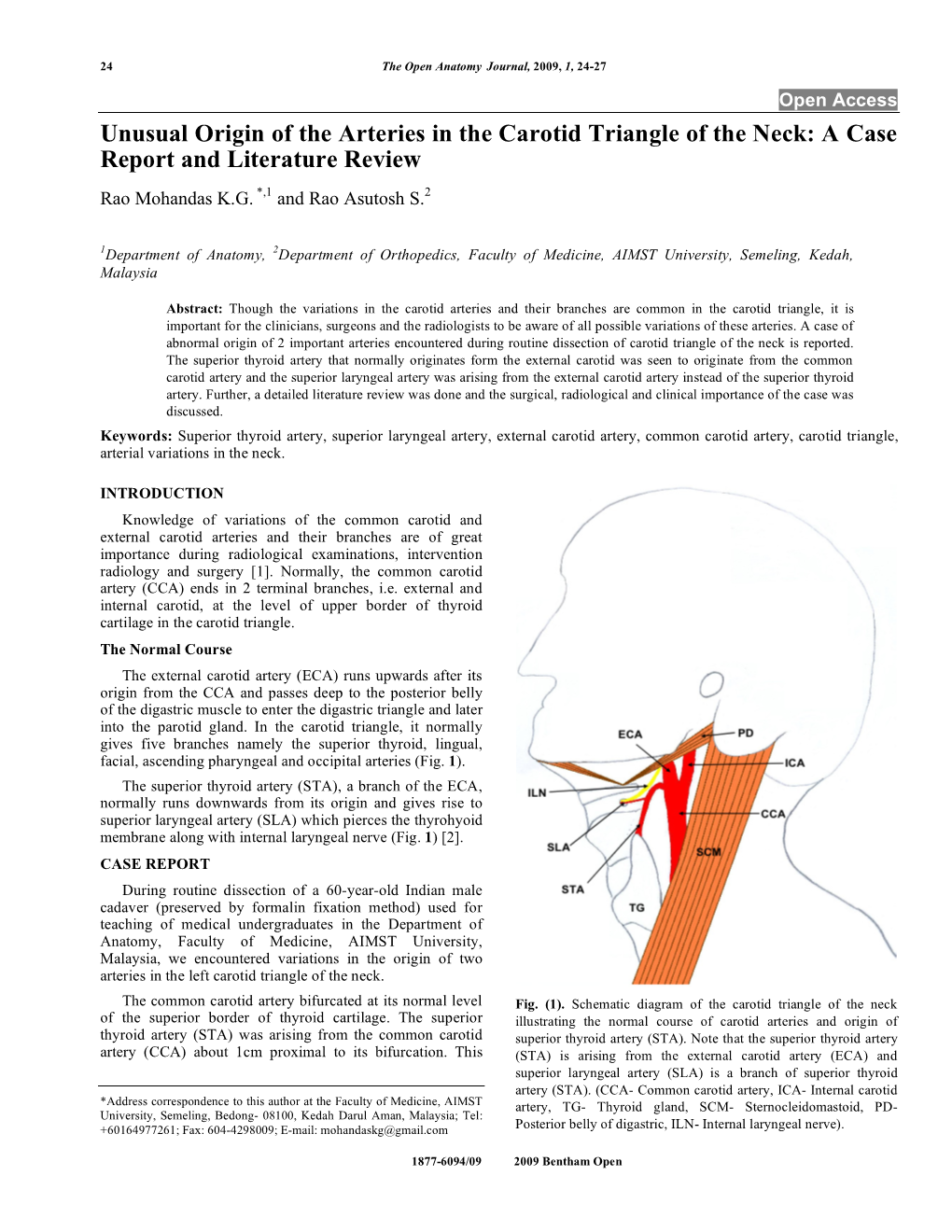 Unusual Origin of the Arteries in the Carotid Triangle of the Neck: a Case Report and Literature Review Rao Mohandas K.G