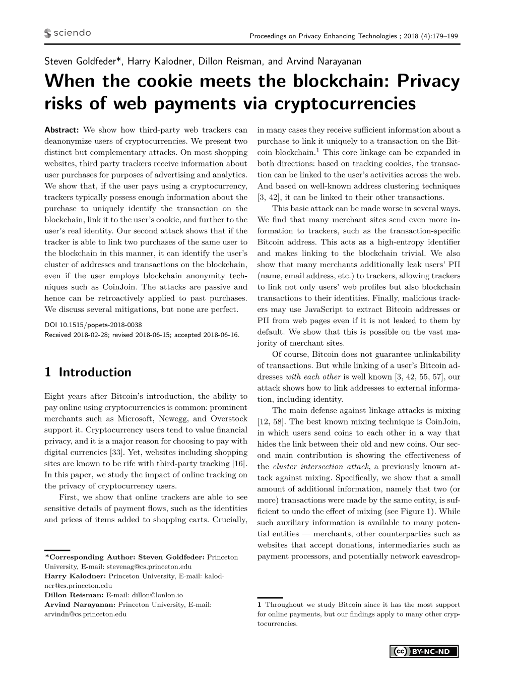 When the Cookie Meets the Blockchain: Privacy Risks of Web Payments Via Cryptocurrencies