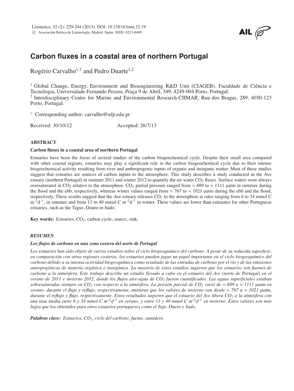 Carbon Fluxes in a Coastal Area of Northern Portugal