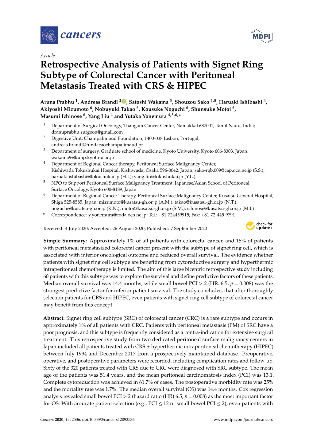 Retrospective Analysis of Patients with Signet Ring Subtype of Colorectal Cancer with Peritoneal Metastasis Treated with CRS & HIPEC