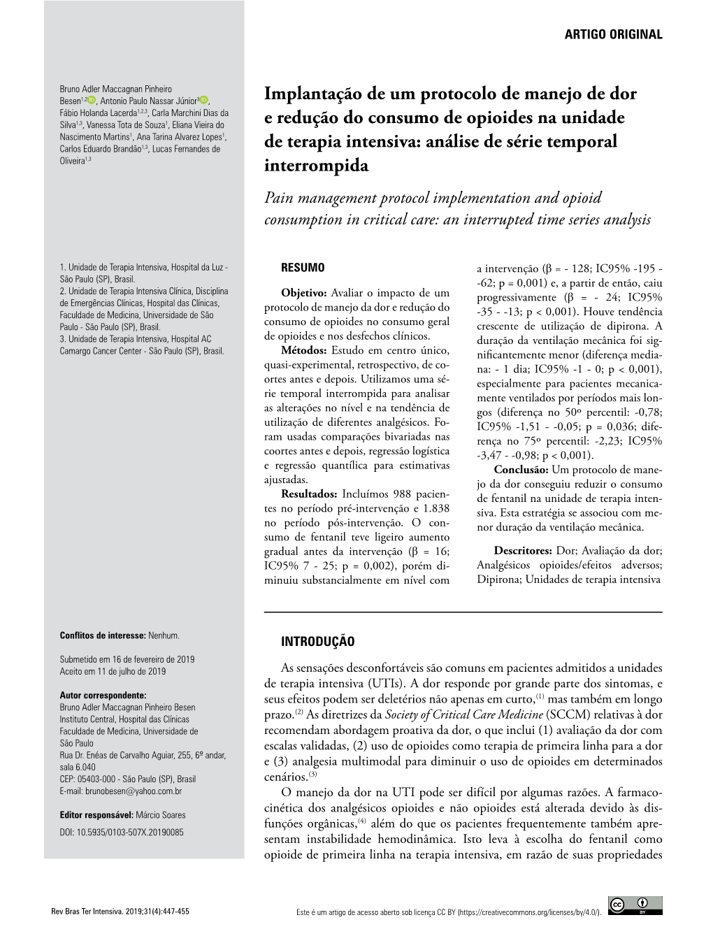 Pain Management Protocol Implementation and Opioid Consumption in Critical Care: an Interrupted Time Series Analysis