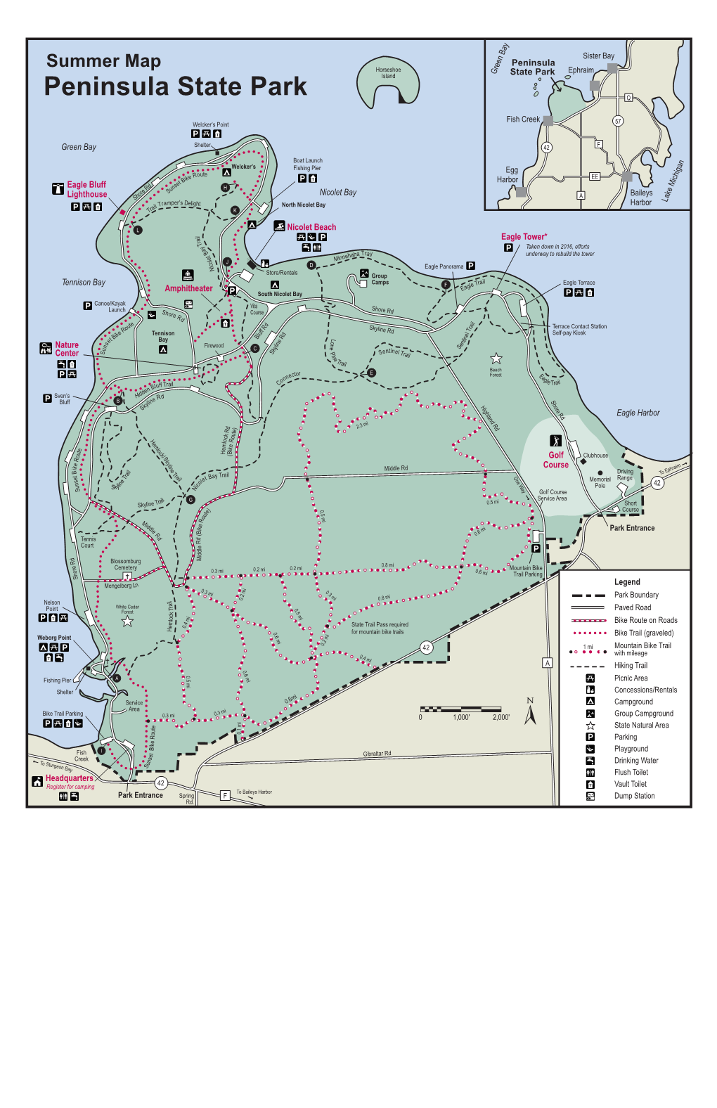 Summer Map Horseshoe Ephraim Island Green Bay State Park