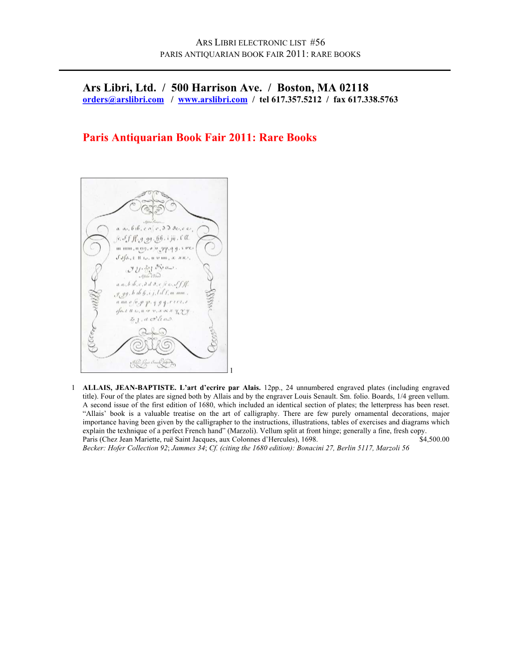 Ars Libri, Ltd. / 500 Harrison Ave. / Boston, MA 02118 Paris