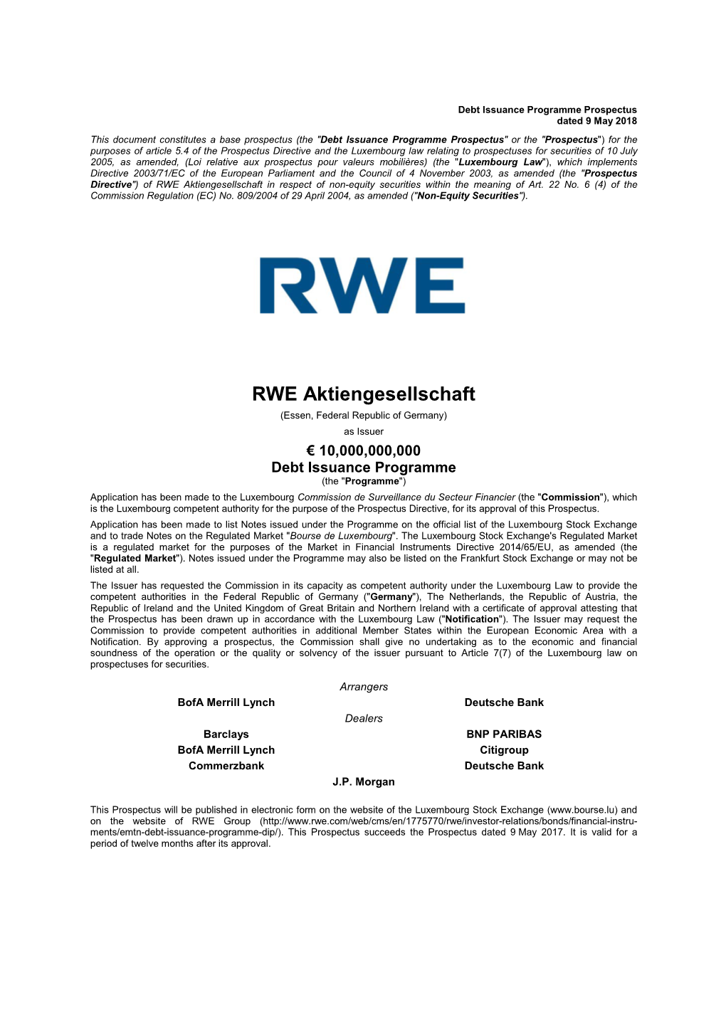 RWE Aktiengesellschaft in Respect of Non-Equity Securities Within the Meaning of Art