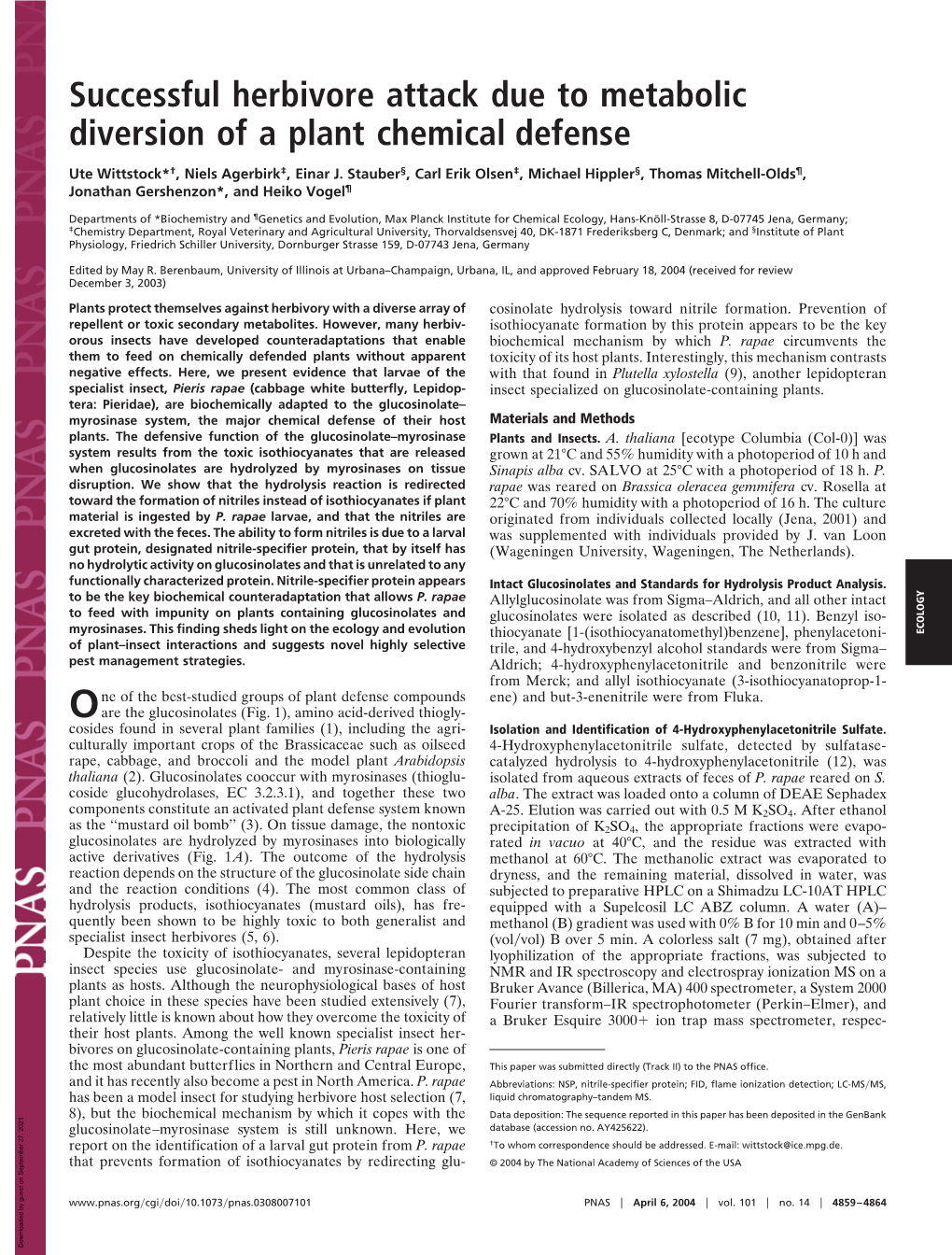 Successful Herbivore Attack Due to Metabolic Diversion of a Plant Chemical Defense