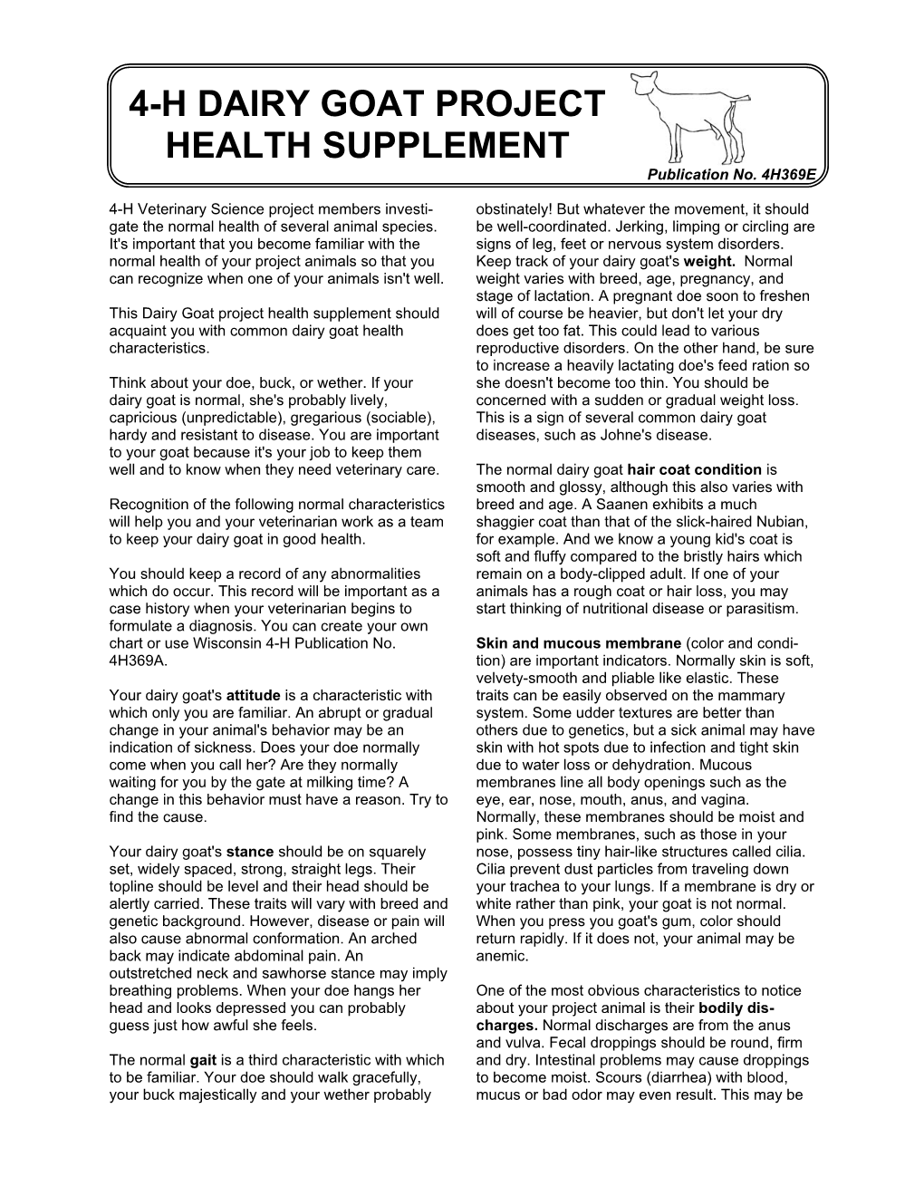 4-H DAIRY GOAT PROJECT HEALTH SUPPLEMENT Publication No