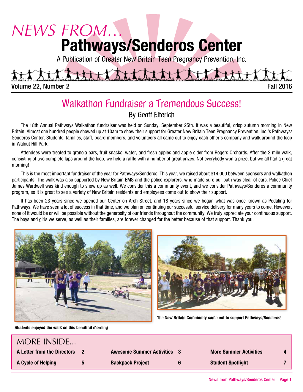 NEWS FROM… Pathways/Senderos Center a Publication of Greater New Britain Teen Pregnancy Prevention, Inc