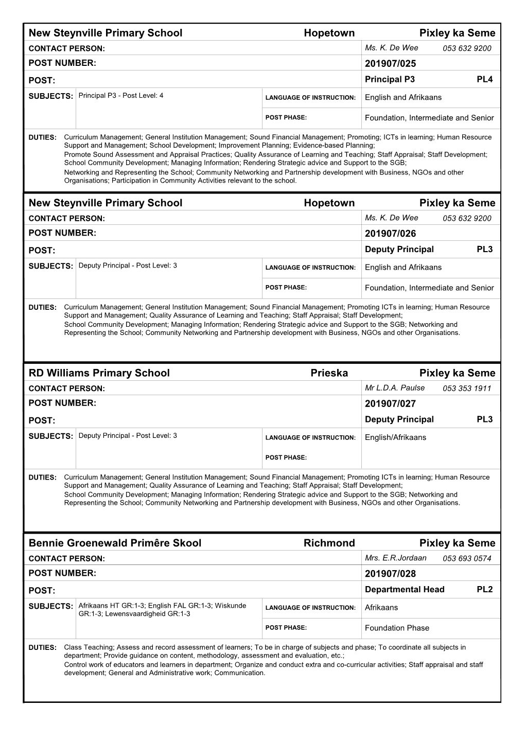 Hopetown New Steynville Primary School Pixley Ka Seme Hopetown