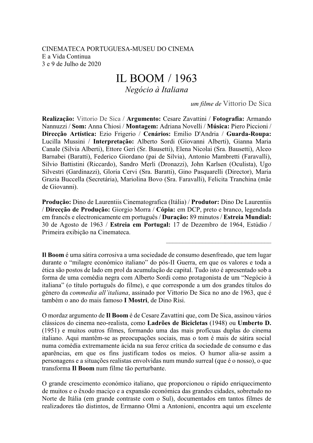 IL BOOM / 1963 Negócio À Italiana