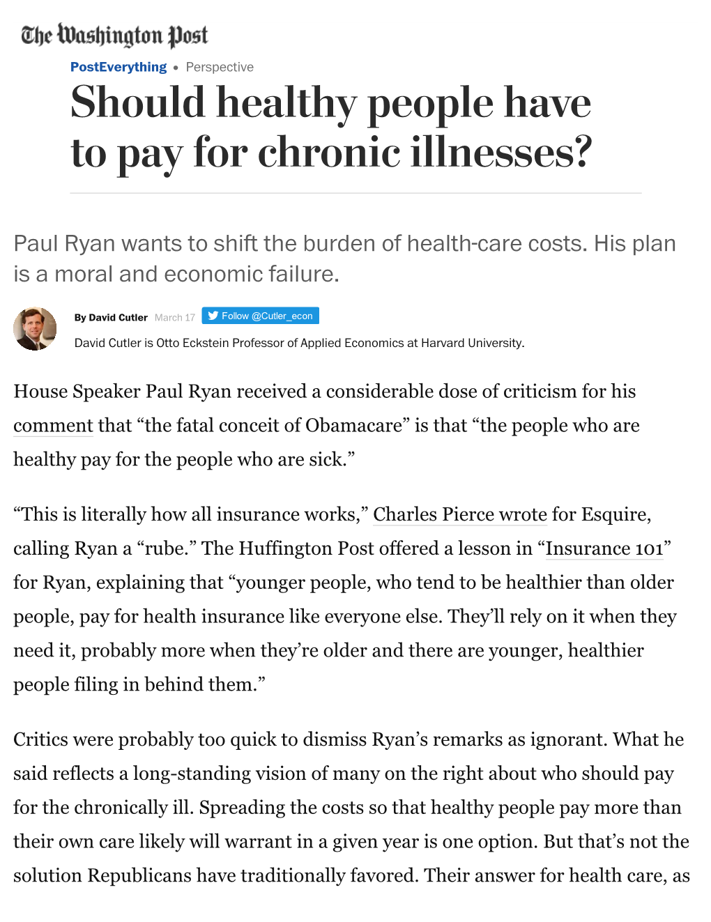 Should Healthy People Have to Pay for Chronic Illnesses?