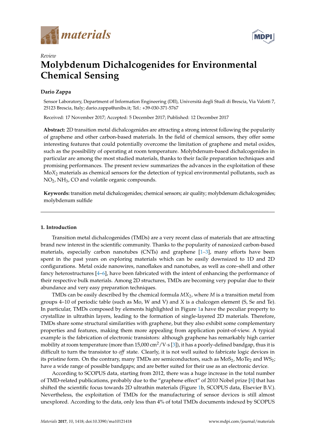Molybdenum Dichalcogenides for Environmental Chemical Sensing