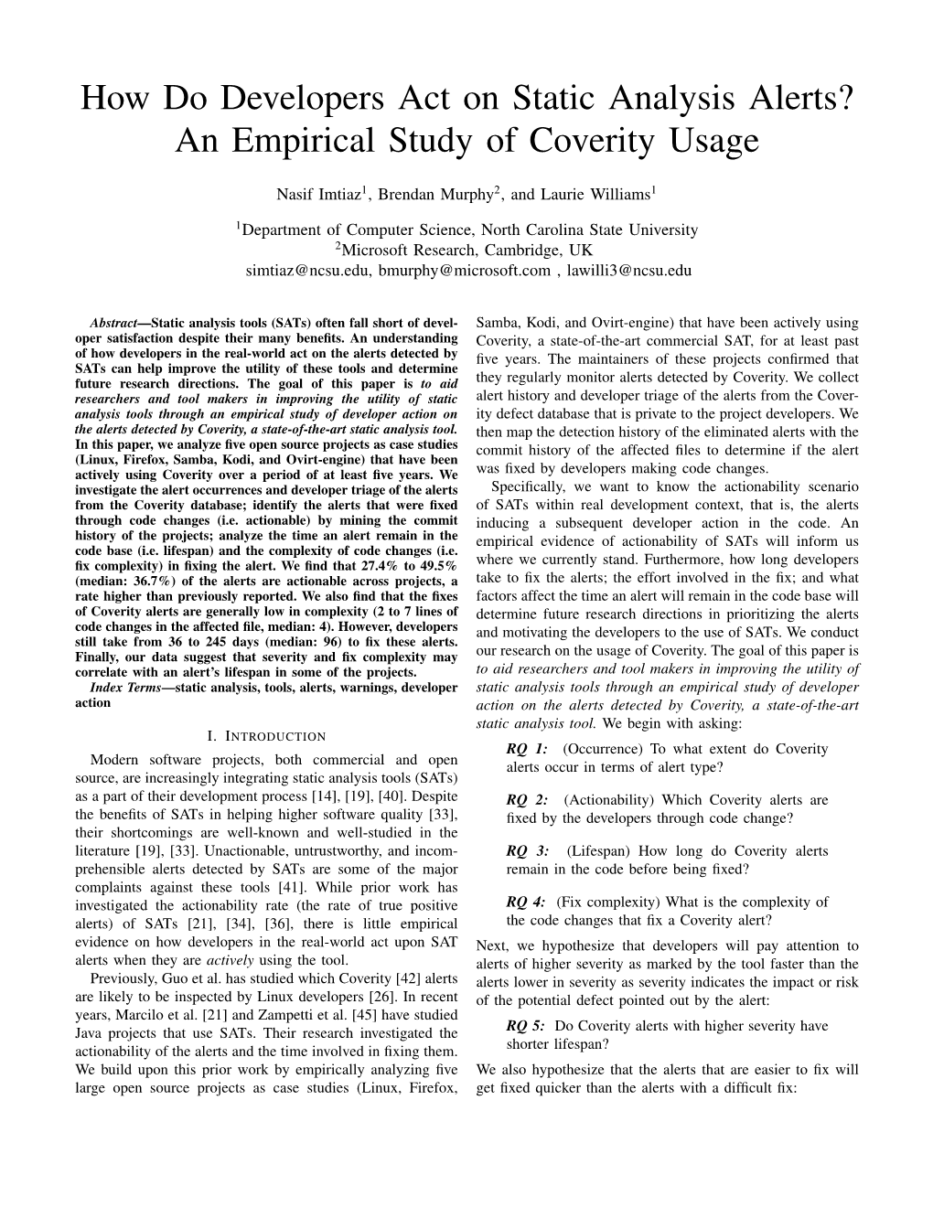 How Do Developers Act on Static Analysis Alerts? an Empirical Study of Coverity Usage