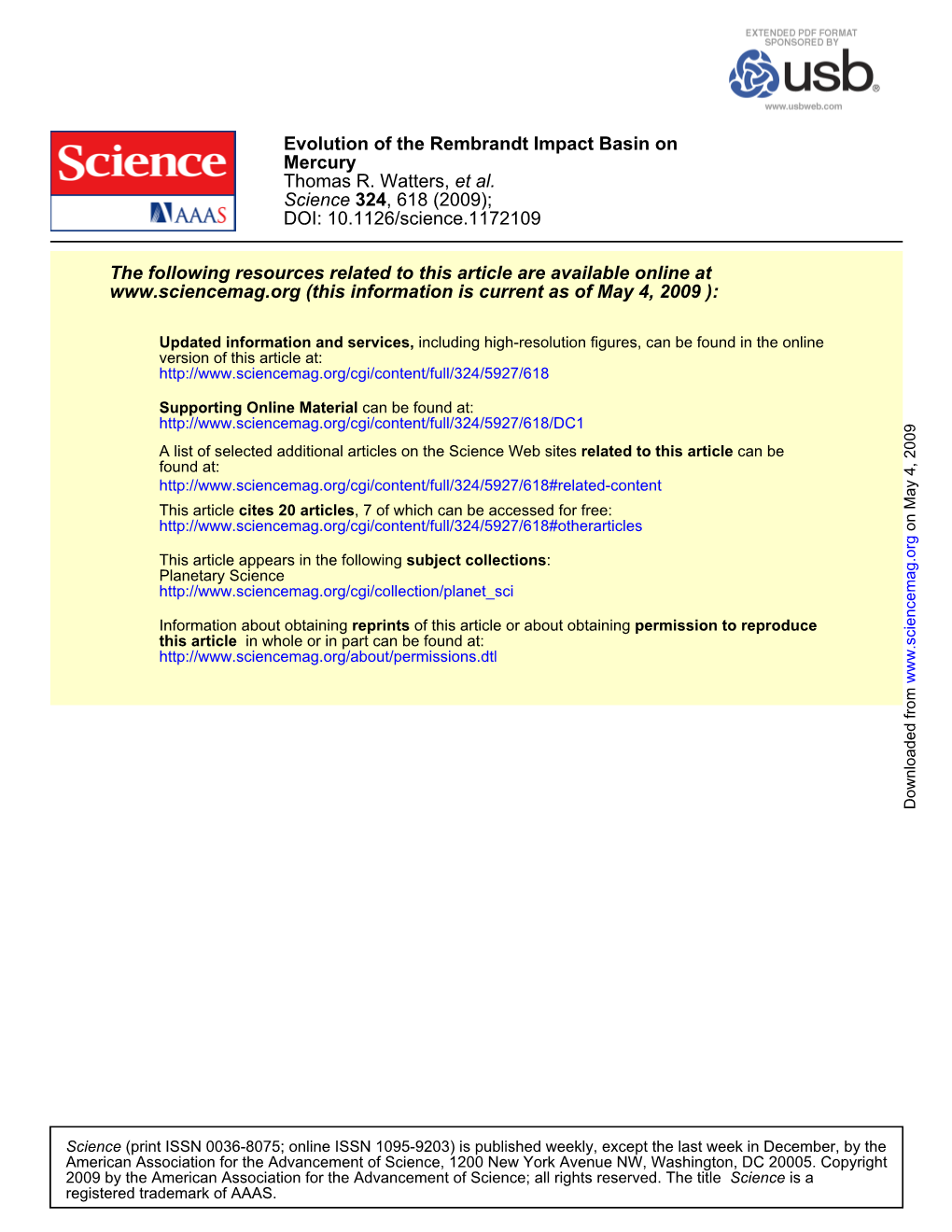 Evolution of the Rembrandt Impact Basin on Mercury Thomas R