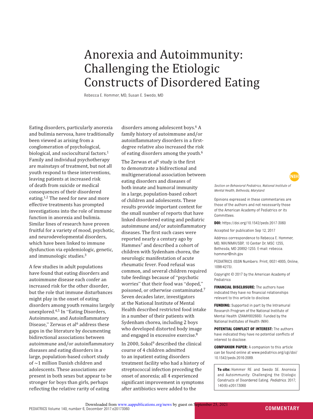 Challenging the Etiologic Constructs of Disordered Eating 6 140 Pediatrics 2017 ROUGH GALLEY PROOF 2