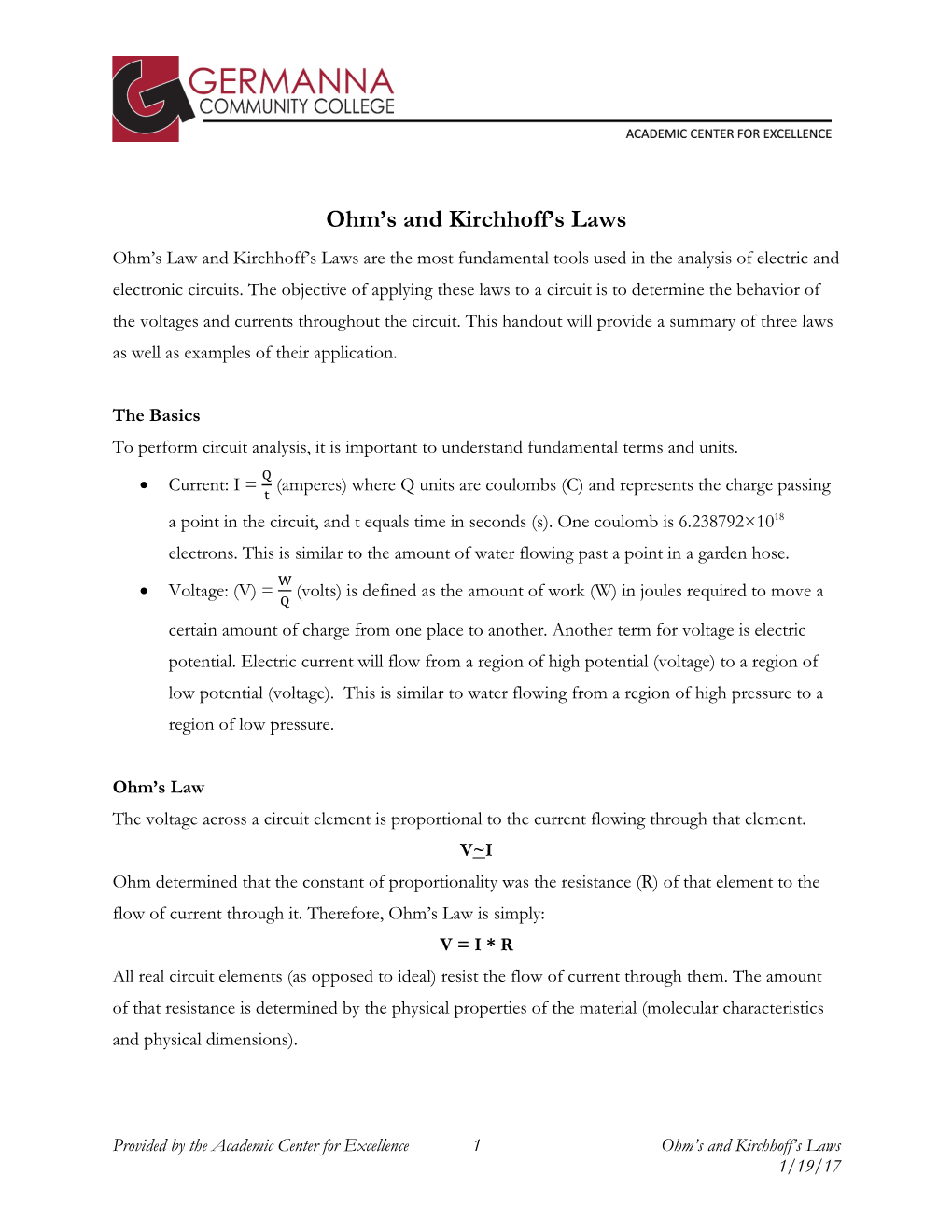 Ohm's and Kirchhoff's Laws
