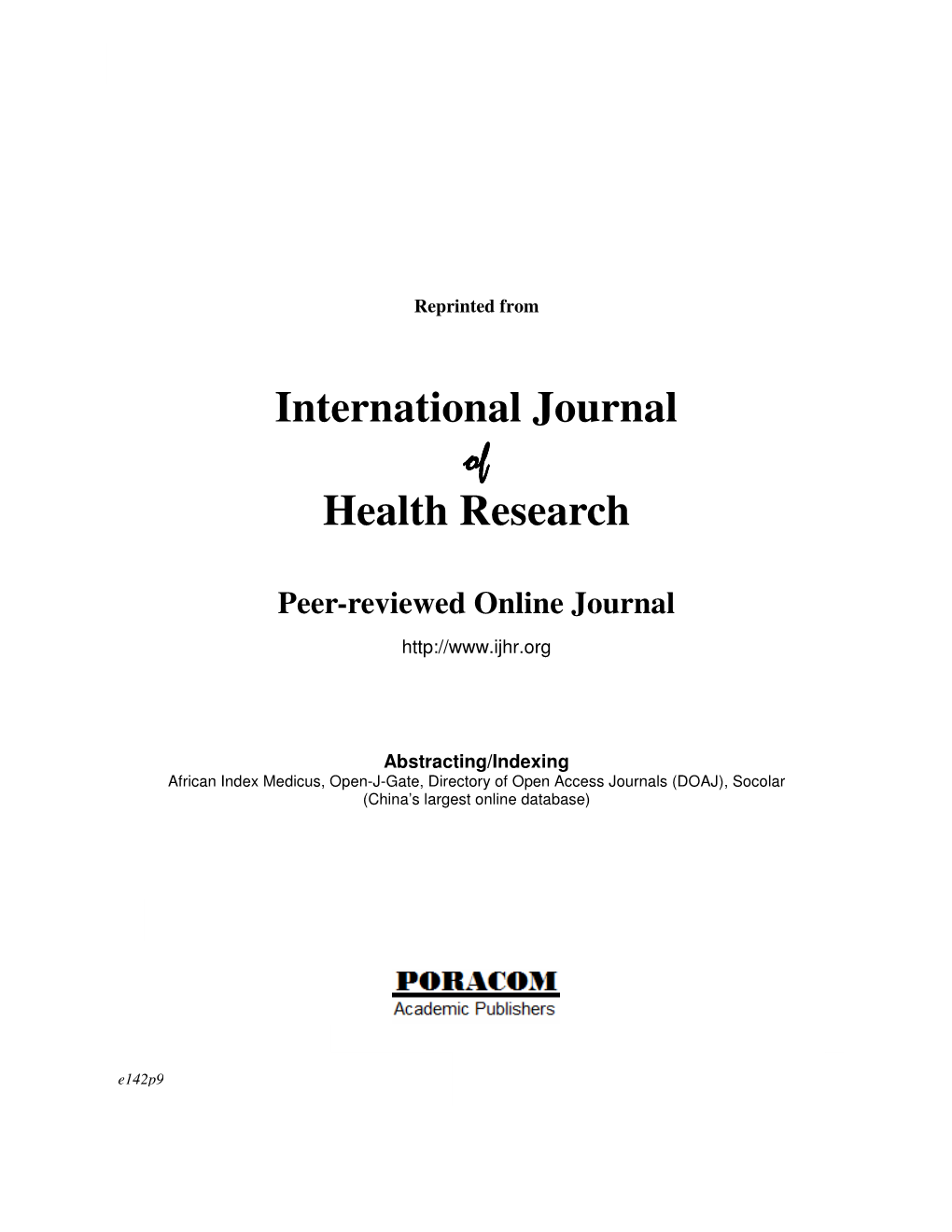 International Journal of Health Research