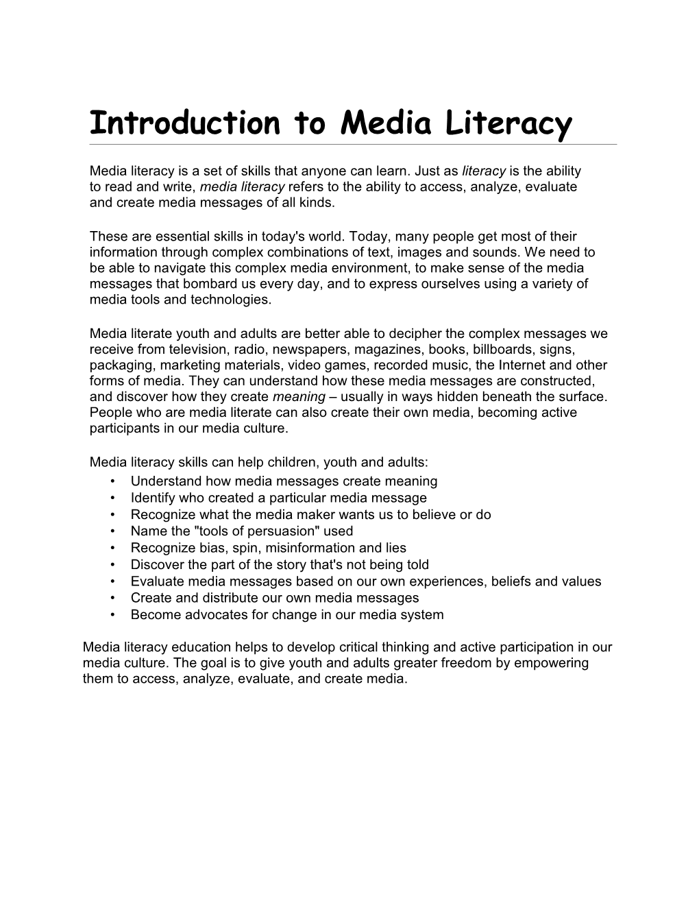 Introduction to Media Literacy