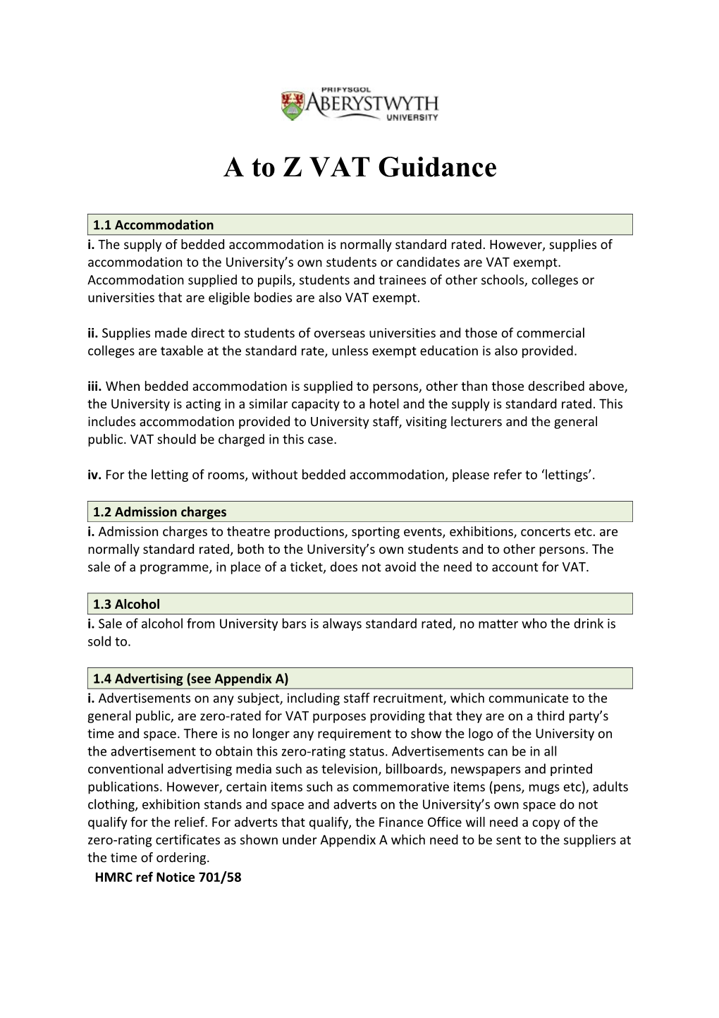 A to Z VAT Guidance