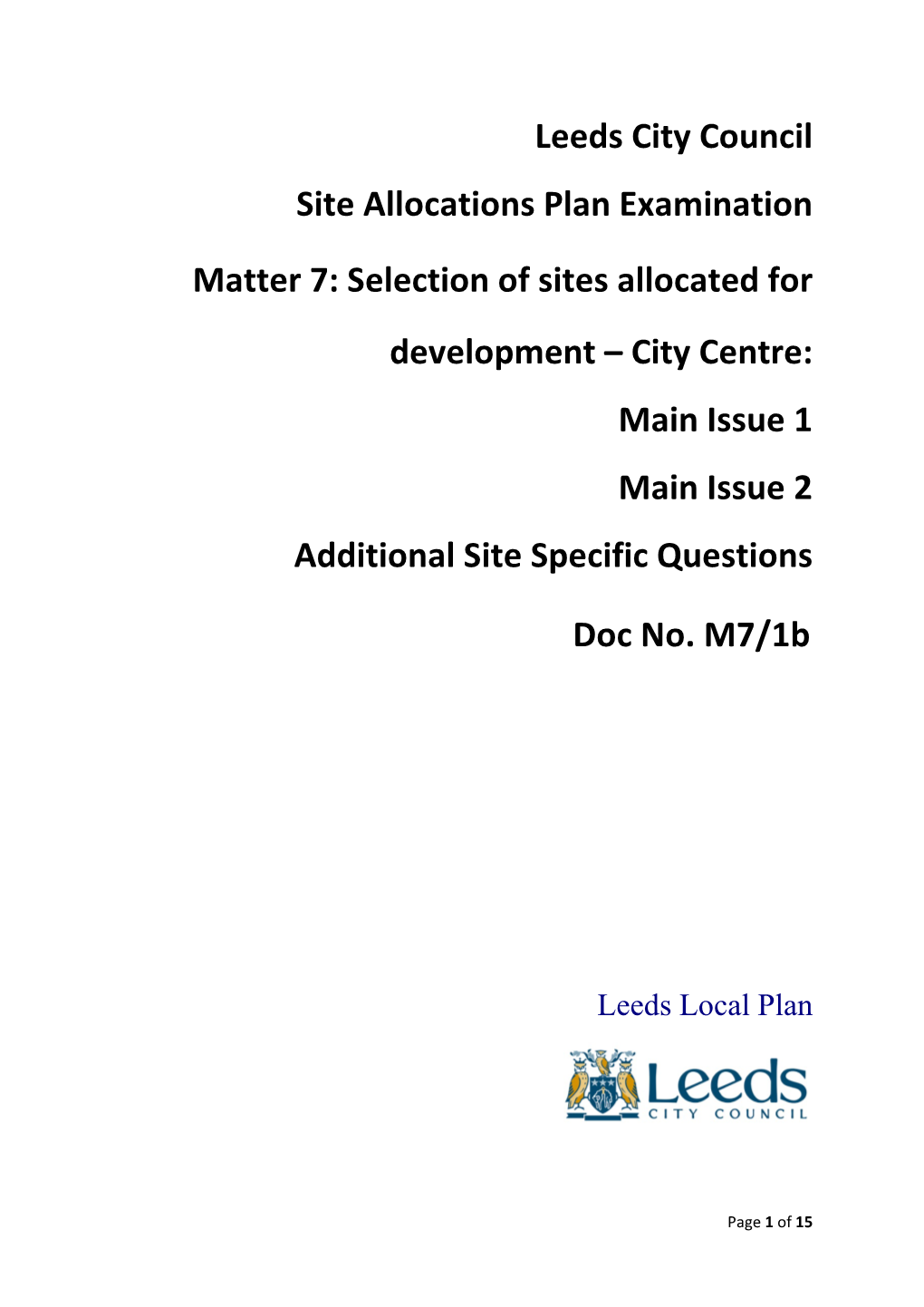 Leeds City Council Site Allocations Plan Examination Matter 7