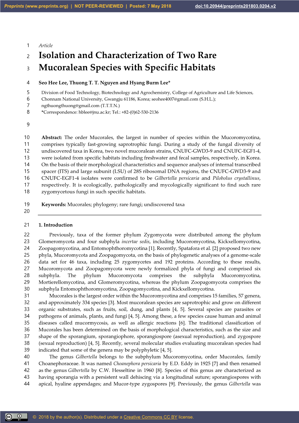 Isolation and Characterization of Two Rare Mucoralean Species With