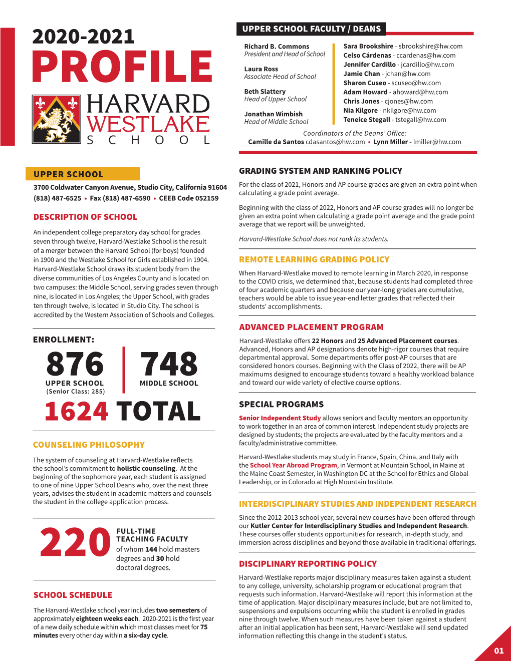 Harvard-Westlake School Profile 2020-21