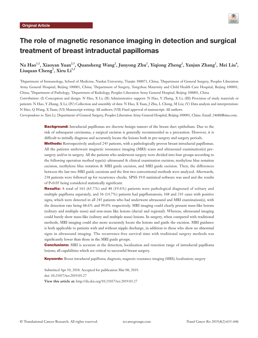 The Role of Magnetic Resonance Imaging in Detection and Surgical Treatment of Breast Intraductal Papillomas