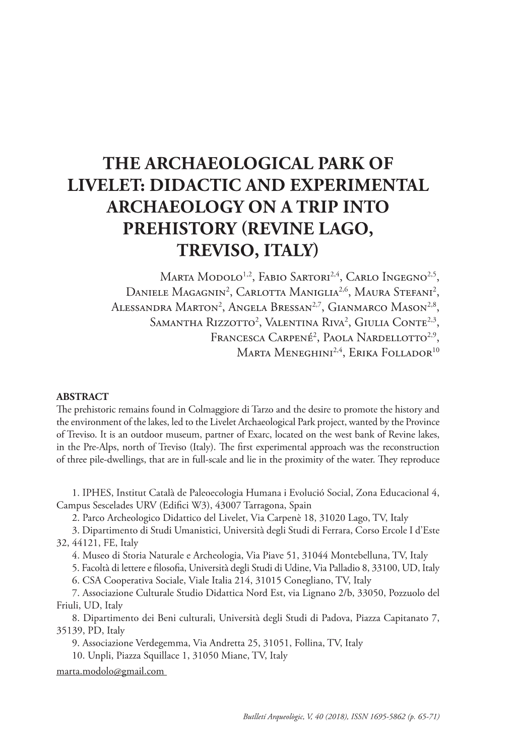 The Archaeological Park of Livelet: Didactic and Experimental