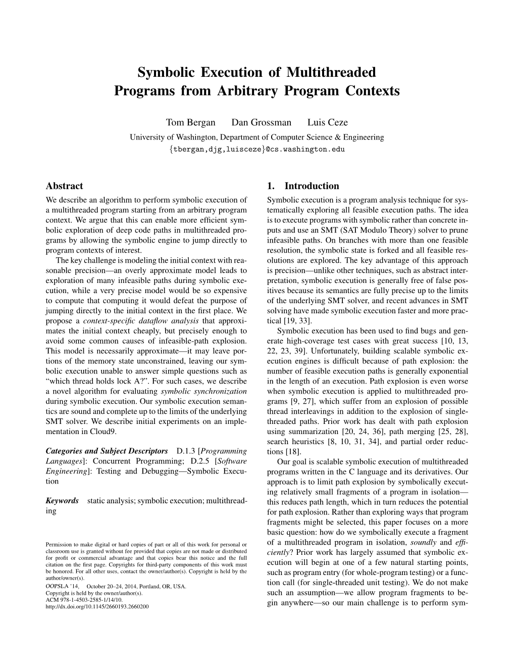 Symbolic Execution of Multithreaded Programs from Arbitrary Program Contexts