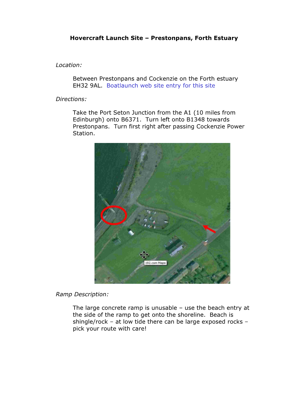 Hovercraft Launch Site – Prestonpans, Forth Estuary Location