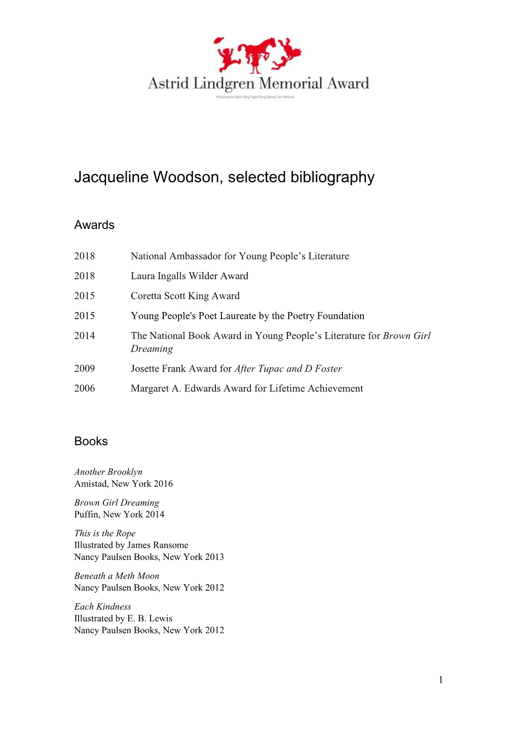 Jacqueline Woodson, Selected Bibliography